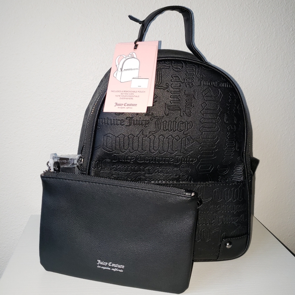 ❌SOLD❌Juicy Couture Backpack 2pc with Pouch Embossed Black Y2k Grunge - Picture 1 of 14